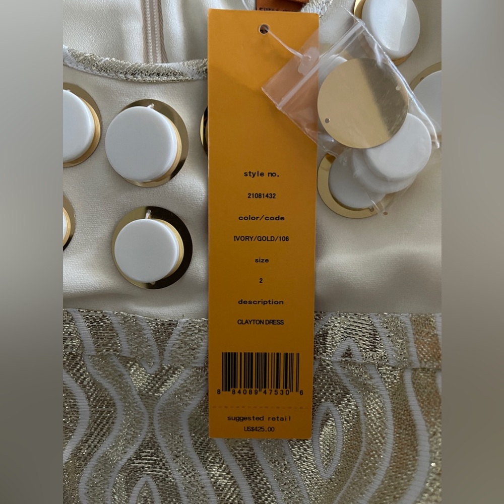 Tory Burch CLAYTON Gold Metallic Ivory Gold Silk Shift Dress Size 2 NWT - Picture 8 of 9